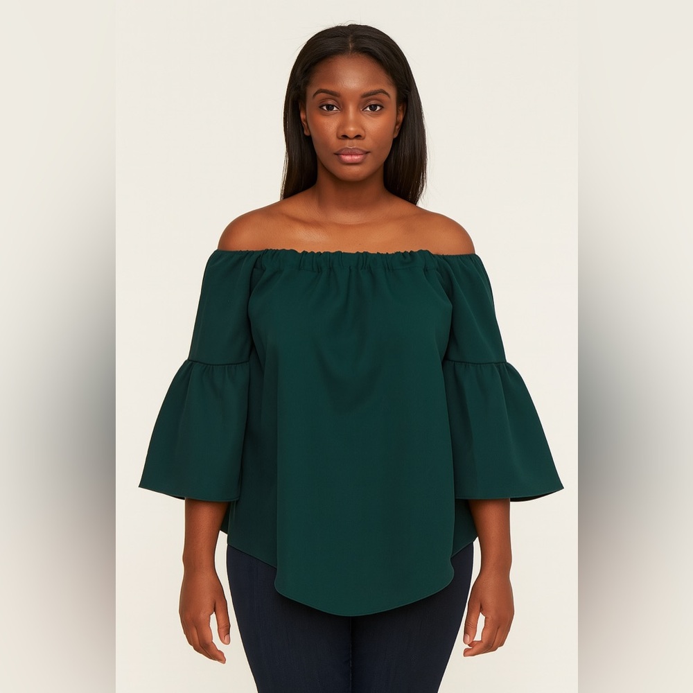 Paper Heart Off Shoulder Top Bell Sleeve Green Blouse Party Cocktail Medium